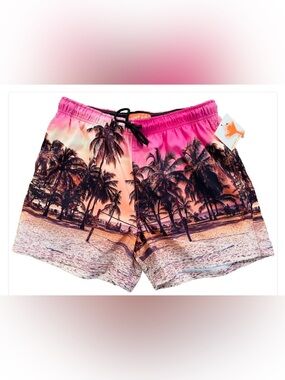HAPPY HOUR New-With-Tags MAGIC SUNSET Hawaiian BEACH Print SWIM TRUNKS XL